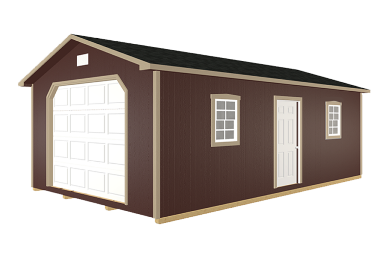 Portable Car garage in dark brown with beige trim.