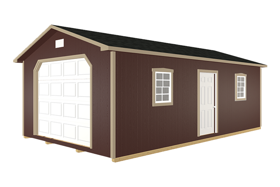 Portable Car garage in dark brown with beige trim.