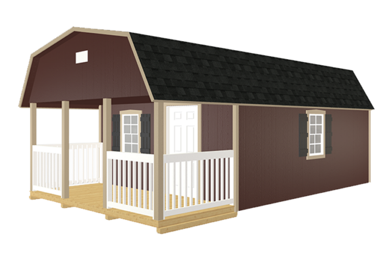 Prefab Cabin in dark brown with beige trim.