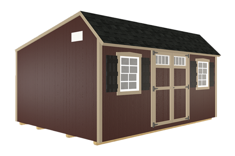 Brown with light tan quaker garden shed.